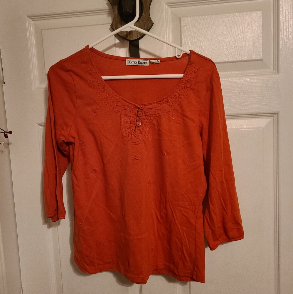 Katie's Kloset, Woman's Blouse, 3/4 Sleeves, Orange, Small